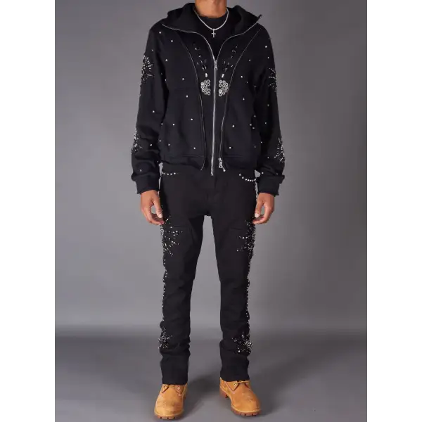 Politics rhinestone studded corwin stacked denim - DENIM