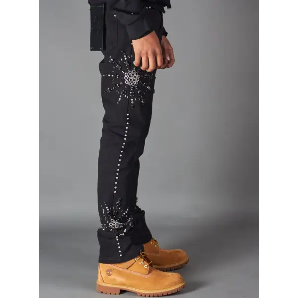 Politics rhinestone studded corwin stacked denim - DENIM