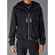 Politics sunray blossom studded zip up hoodie - MEDIUM / BLACK - HOODIE