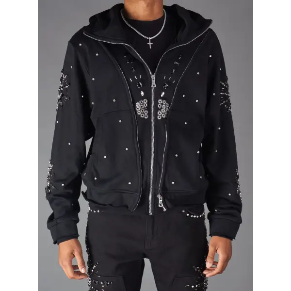 Politics sunray blossom studded zip up hoodie - MEDIUM / BLACK - HOODIE