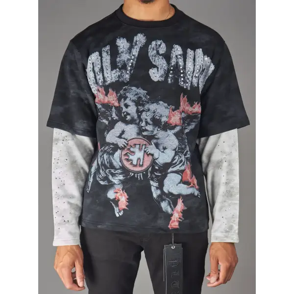 Politics thorn holy saint long sleeve t-shirt - SMALL / BLACK/GREY - T-SHIRT