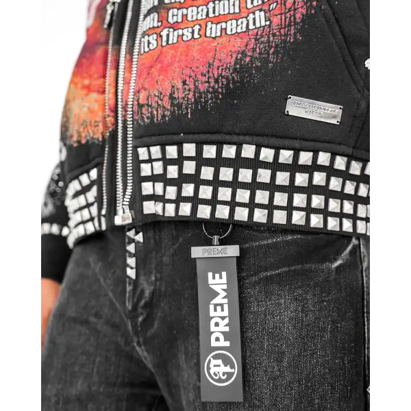 Preme broken studded zip up hoodie - HOODIE