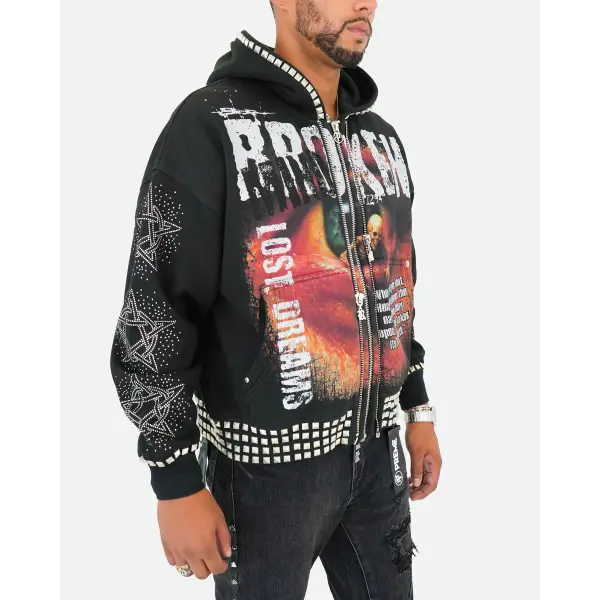 Preme broken studded zip up hoodie - HOODIE