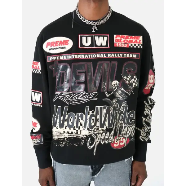 Preme longsleeve motocross patchwork crewneck - SMALL / BLACK - CREWNECK
