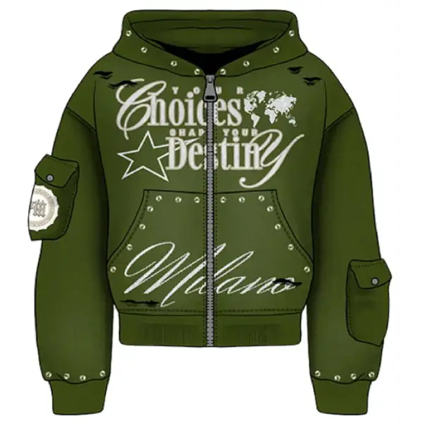 Premium milano destiny zip up hoodie - MEDIUM / OLIVE - HOODIE