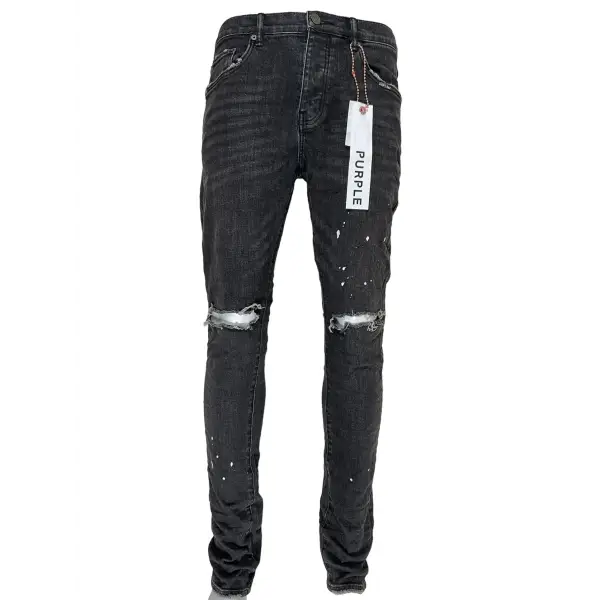 Purple Black Over Spray Distress Denim – Bold & Unique Distressed Black Denim for a Modern Look - DENIM