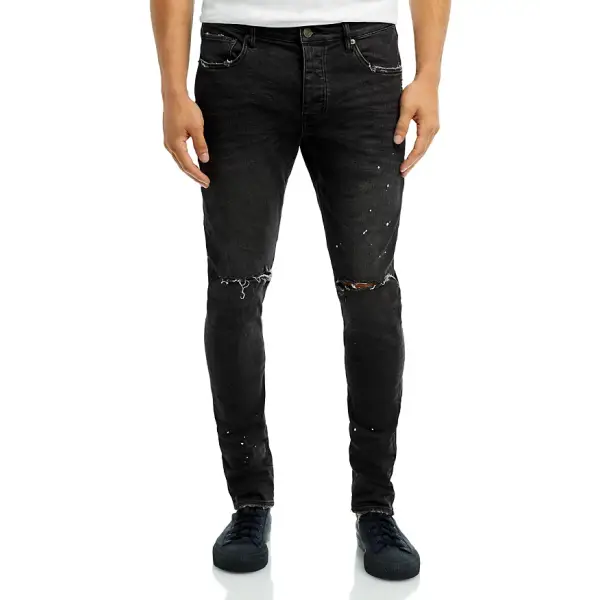 Purple Black Over Spray Distress Denim – Bold & Unique Distressed Black Denim for a Modern Look - DENIM