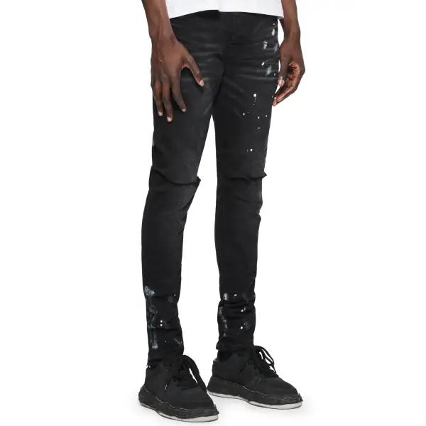 Purple Brand Black Resin Knee Slit Denim - DENIM