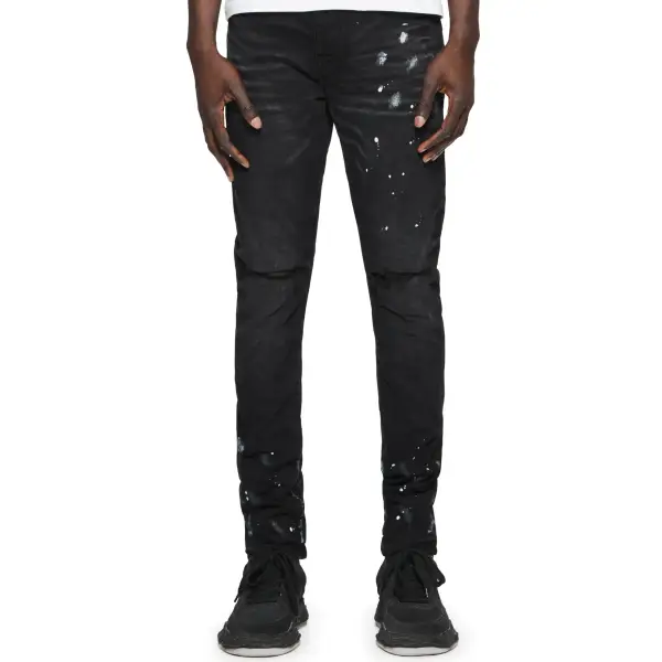 Purple Brand Black Resin Knee Slit Denim - DENIM