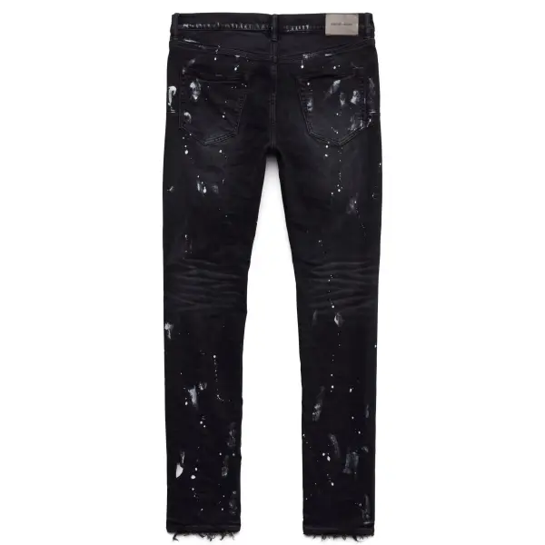 Purple Brand Black Resin Knee Slit Denim - DENIM