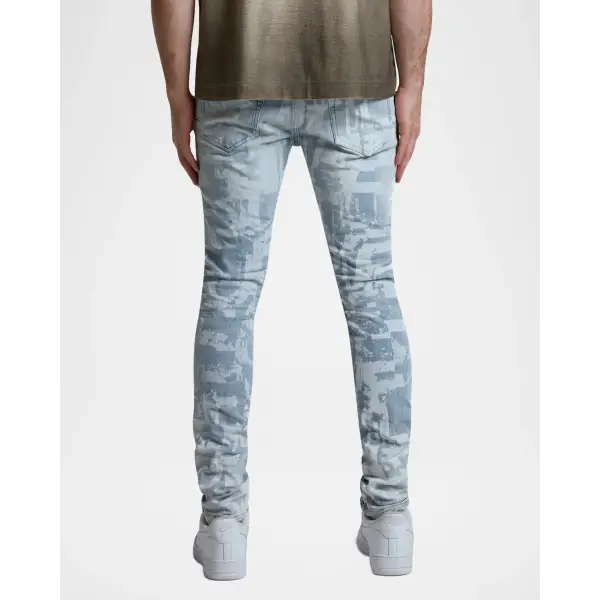 Purple light print allover denim - DENIM