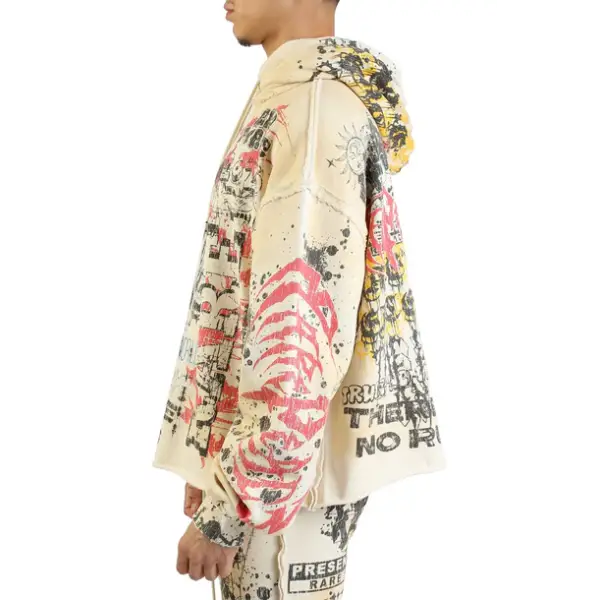 Rare peace digital print rhinestone crop hoodie - HOODIE