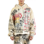 Rare peace digital print rhinestone crop hoodie - SMALL / CREAM - HOODIE