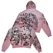 Rare piece rhinestone print zip up hoodie - HOODIE