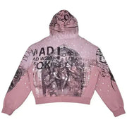 Rare piece rhinestone print zip up hoodie - HOODIE