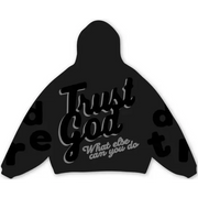 Red letters trust god scattered hoodie - HOODIE