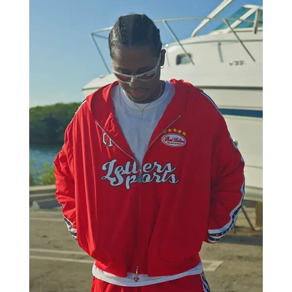 Red letters zip up track jacket - TRACK JACKET