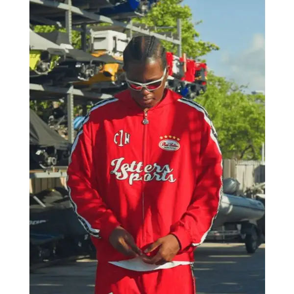 Red letters zip up track jacket - TRACK JACKET