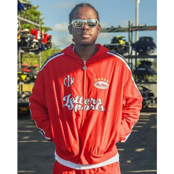 Red letters zip up track jacket - TRACK JACKET