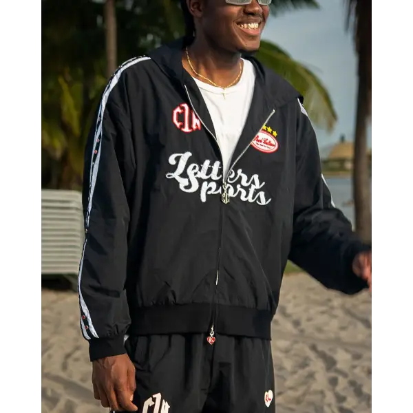 Red letters zip up track jacket - TRACK JACKET