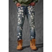 See you in paradise all over print stacked denim - DENIM