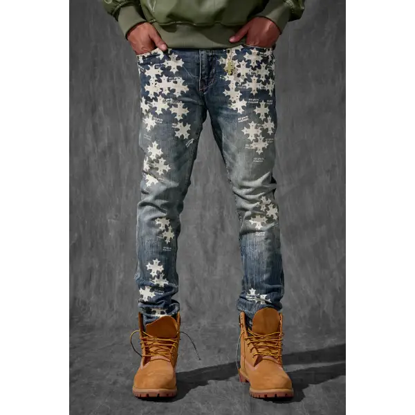 See you in paradise all over print stacked denim - DENIM