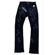 See you in paradise all over print stacked denim - DENIM