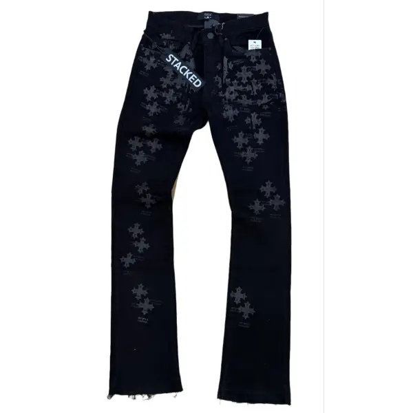 See you in paradise all over print stacked denim - DENIM