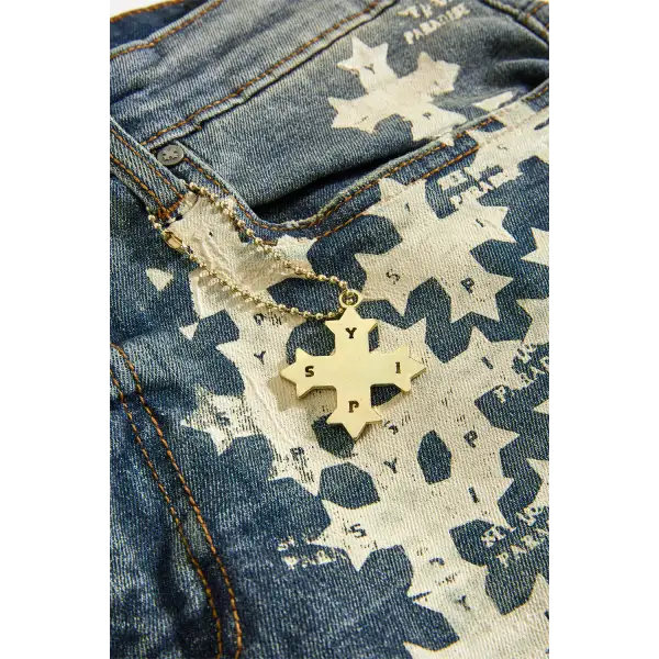 See you in paradise all over print stacked denim - DENIM