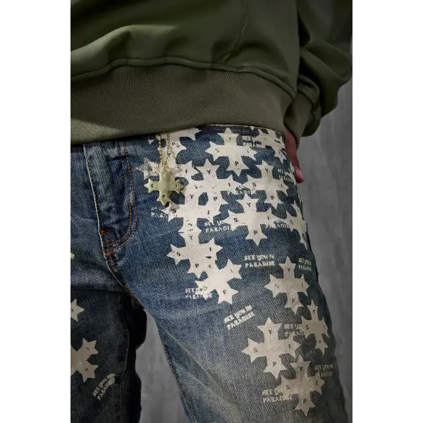 See you in paradise all over print stacked denim - DENIM