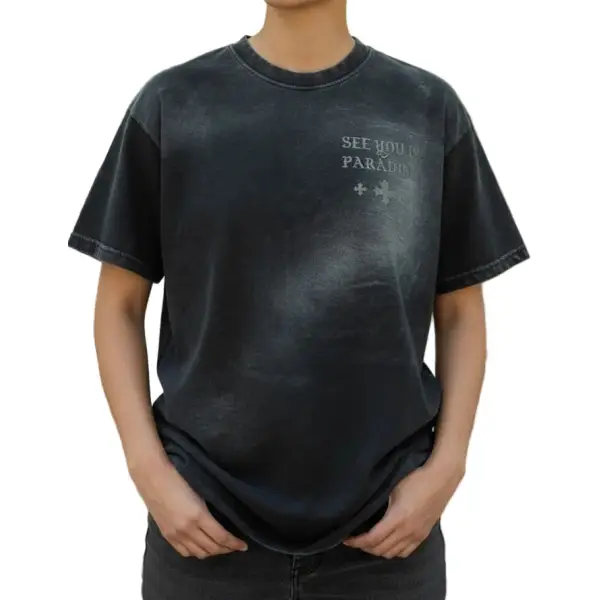 See you in paradise faded wash cross t-shirt - SMALL / BLACK - T-SHIRT