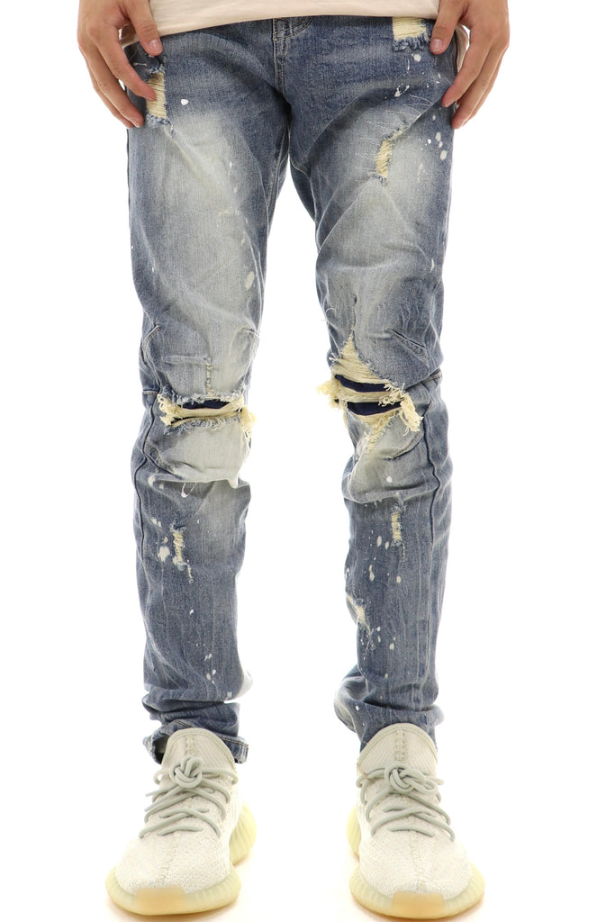 Smoke Rise Light Ripped Knee Slashed Denim - ECtrendsetters