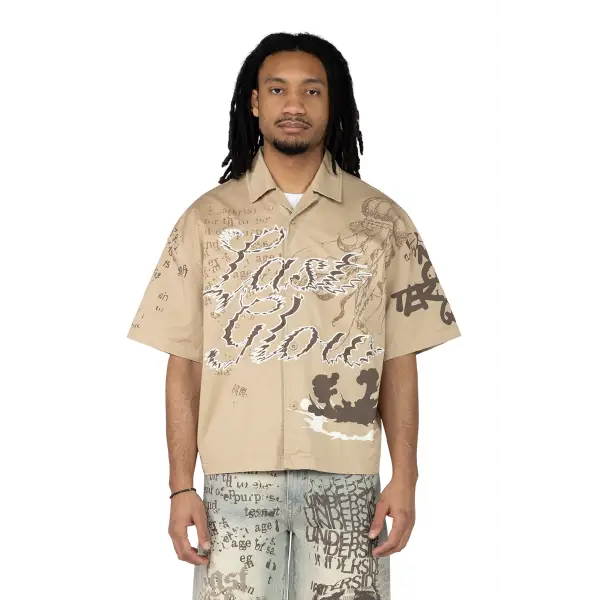 Smoke rise oversized crop button up - T-SHIRT