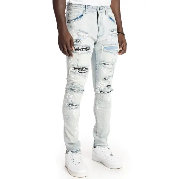 Smoke Rise Ripped And Repair Embroidered Denim - ECtrendsetters