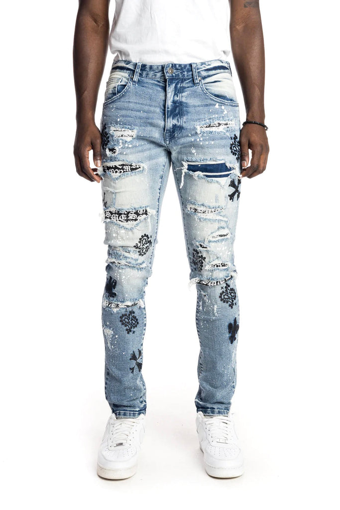 Smoke Rise Ripped And Repair Embroidered Denim - ECtrendsetters