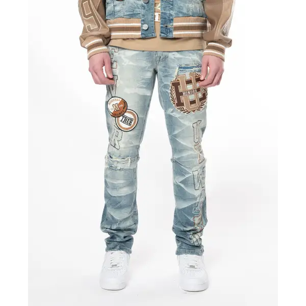 Smoke rise star studded stacked denim - DENIM