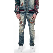 Smoke rise varisty patchwork denim - DENIM