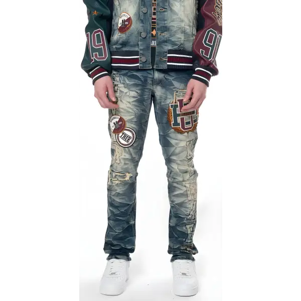 Smoke rise varisty patchwork denim - DENIM