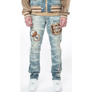 Smoke rise varisty patchwork denim - DENIM