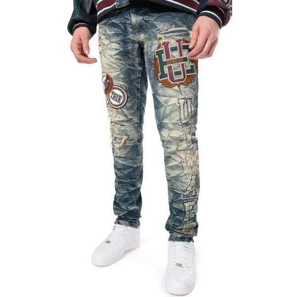 Smoke rise varisty patchwork denim - DENIM