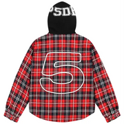 Sp5der red hooded zip up flannel hoodie - LARGE / RED - HOODIE