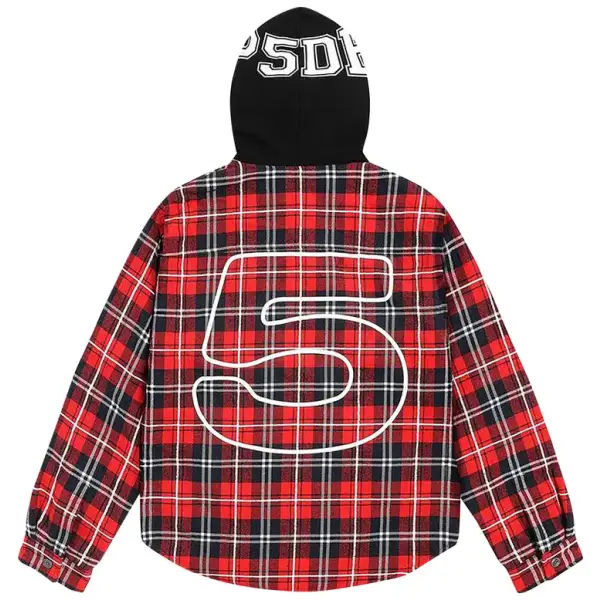 Sp5der red hooded zip up flannel hoodie - LARGE / RED - HOODIE
