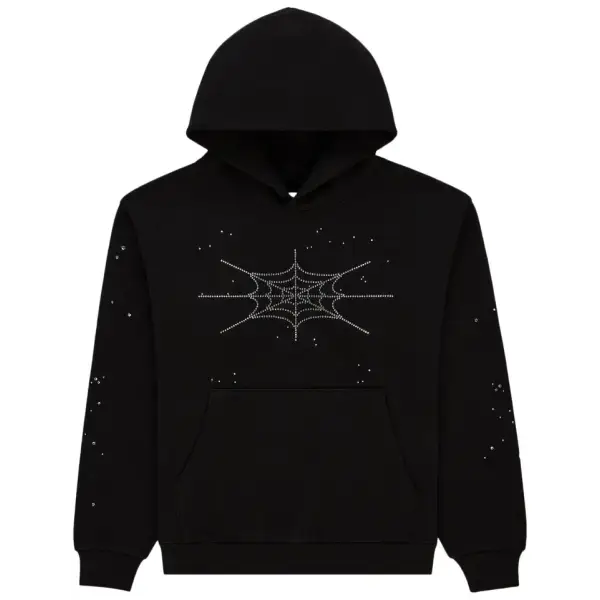 Sp5der rhinestone silk hoodie - LARGE / BLACK - HOODIE