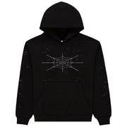 Sp5der rhinestone silk hoodie - LARGE / BLACK - HOODIE