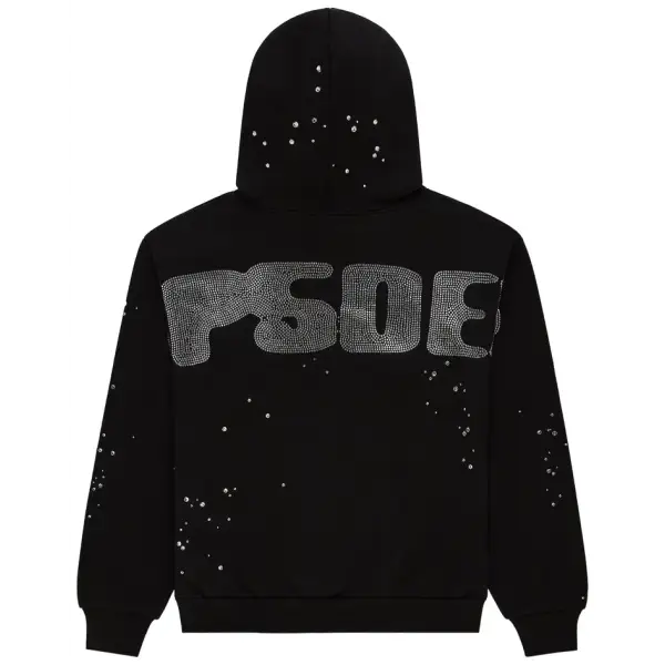 Sp5der rhinestone silk hoodie - LARGE / BLACK - HOODIE