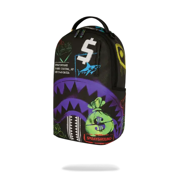 SPRAYGROUND SHARK CENTRAL STENCILS- BLACK DLXSV BACKPACK - BAGS