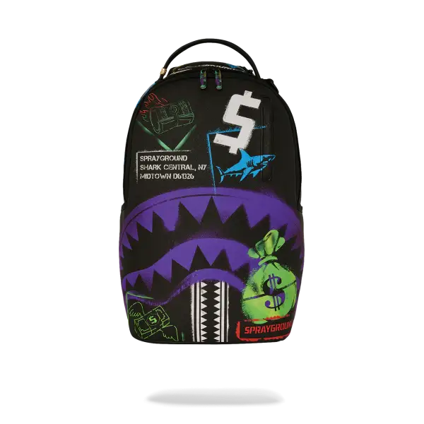 SPRAYGROUND SHARK CENTRAL STENCILS- BLACK DLXSV BACKPACK - BAGS