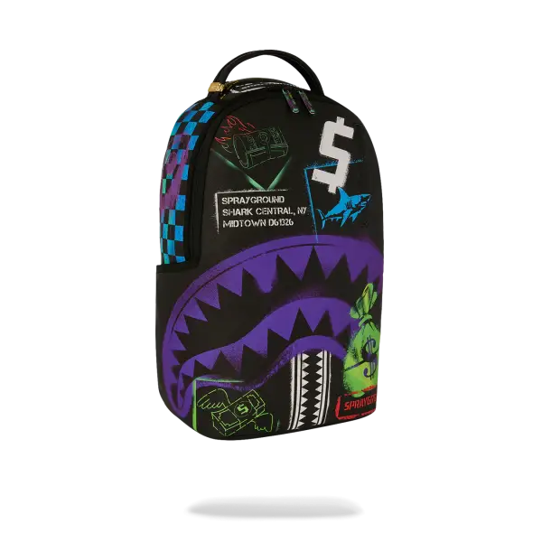 SPRAYGROUND SHARK CENTRAL STENCILS- BLACK DLXSV BACKPACK - BAGS
