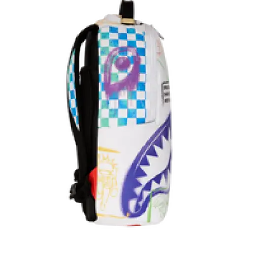SPRAYGROUND SHARK CENTRAL STENCILS WHITE DLXSV BACKPACK - BAGS