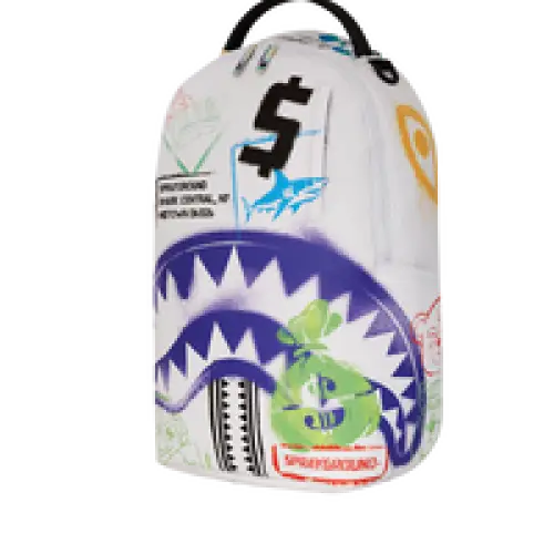 SPRAYGROUND SHARK CENTRAL STENCILS WHITE DLXSV BACKPACK - BAGS